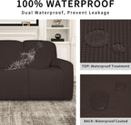 Easy-Going 100% Dual Waterproof Recliner Sofa Cover, 8-Pieces Stretch Relining Couch Cover with Pocket, Jacquard 3 Seat Sofa Slipcover Leakproof Washable (Sofa, Chocolate)