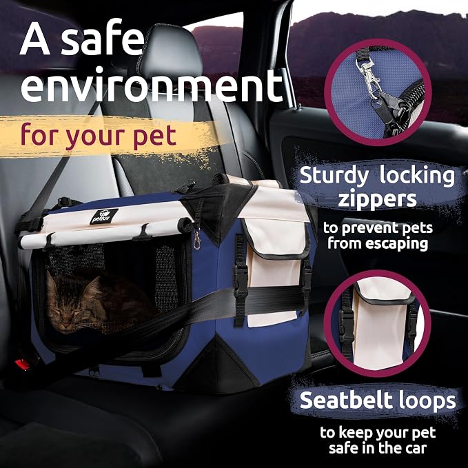 Cat & Dog Pet Carrier, Soft-Sided, Medium 20"x13"x13" Fits Most Cats or Small Dog, Comfortable for Travel & Vet Visits, Privacy Windows, Removable Plush Bed, Locking Zippers, Folds Flat