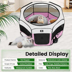 X-ZONE PET Portable Foldable Pet Dog Cat Playpen Crates Kennel/Premium 600D Oxford Cloth,Removable Zipper Top, Indoor and Outdoor Use (XL, Pink)