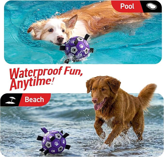 QDAN Soccer Ball for Dogs with Straps, Large Dog Balls, 8 Inch Puppy Toys | Outdoor Herding Balls for 30-90 lbs Dogs, Interactive Soccer Toy for Interactive, Dog Ball Toy to Keep Them Busy, Purple