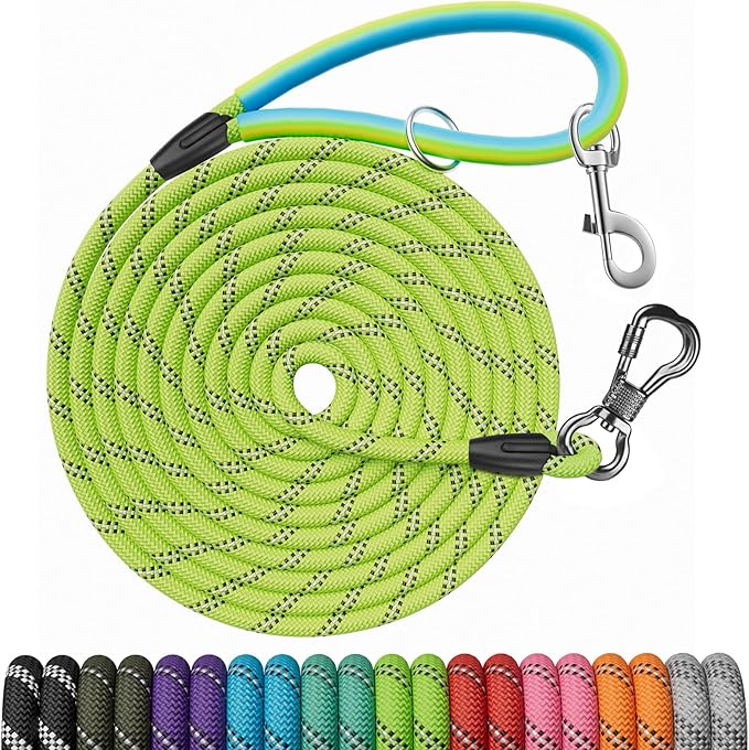 NTR 15FT Training Leash for Dogs, Nylon Rope Dog Leash with 2 Swivel Hooks and Comfortable Padded Handle, Cat Puppy Leash Lead for Small Medium Large Dogs Training, Playing, Camping, or Backyard