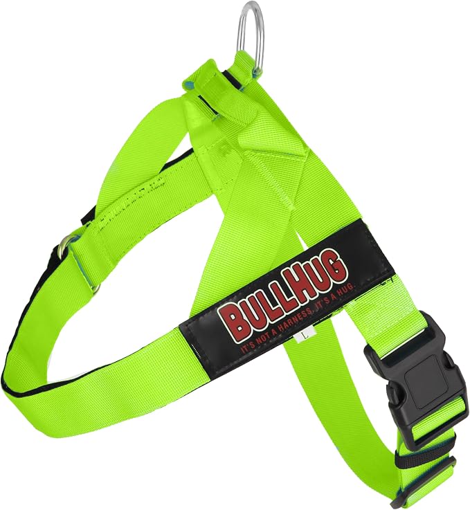 BULLHUG Adjustable Dog Harness– No Pull, No Choke – for English Bulldogs, French Bulldogs, Pugs & Broad-Chested Breeds – Easy, Safe Walks (NEON Green, Large)