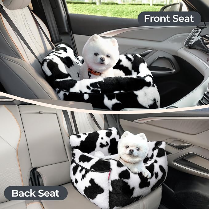 BurgeonNest Dog Car Seat for Small Dogs & Cats Under 25 lbs, Milk Cow