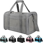 Cat Carrier, Soft-Sided Airline Approved Pet Carrier Case with 4 Ventilated Windows for Cats and Dogs Under 10-25Lbs (17.0 L x 11.0 W x 11.0 H Inch, Grey)