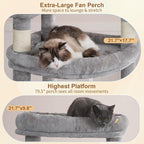 Heybly Tall Cat Tree for Large Cat, 80-inch Multi-Level Cat Tower HCT038W | Condo Furniture for Indoor Cats with Large Baseboard, 2 Widened Plush Perches, Scratching Board, Big Caves, Light Gray