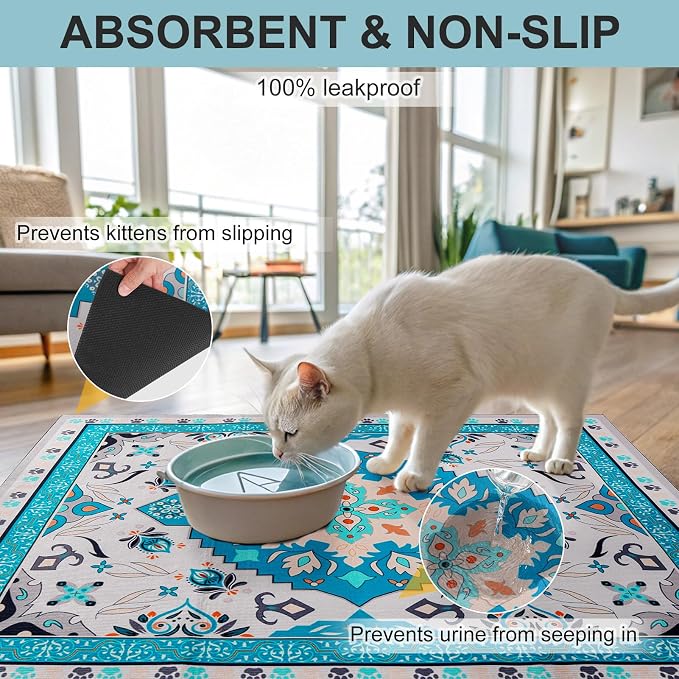 BEAUTYZOO Cat Litter Mat Litter Trapping Mat, 20"x 28" Litter Box Mat, Waterproof Kitty Litter Mat, Non-Slip Litter Rug Mats Pads for Floor Scatter Control, Soft on Paws & Easy to Clean, Blue