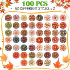 100 Pcs Fall Dog Collar Flowers Charms Bulk Thanksgiving Pet Flower Collar Bow Ties Holiday Dog Accessories Grooming Supplies Puppy Bows Slides Attachment for Small Medium Large Dogs Cat