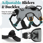 rabbitgoo Escape Proof Dog Harness for Large, No Pull with Lift Handle | No Escape, Full Soft Padded, Reflective Adjustable Vest, Leash Clip for Walking Hiking Training, Grey, Large