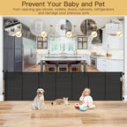 Reinforced 200 Inch Extra Wide Retractable Baby Gates to Prevent Crawling Through, Indoor/Outdoor Baby Gates for Decks, 16 ft Mesh Retractable Fence/Barrier/Blocker/Screen Gate for Garage, Black