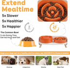 Elevated Slow Feeder Dog Bowls with Splash Proof Stand, Slow Eating 5X | 6.5″ Dog Slow Feeding Bowls & 6.1″ Dog Food Dish, Non-Slip Raised Food and Water Bowl Set for Small and Medium Breeds, Orange