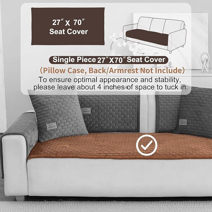Washable Velvet Dog Couch Cover, Plush Pet Sofa Furniture Protector for 2-3 Cushion Couch, Non-Slip Washable Cover for Dogs(1PC/27.6"x70.9",Brown)