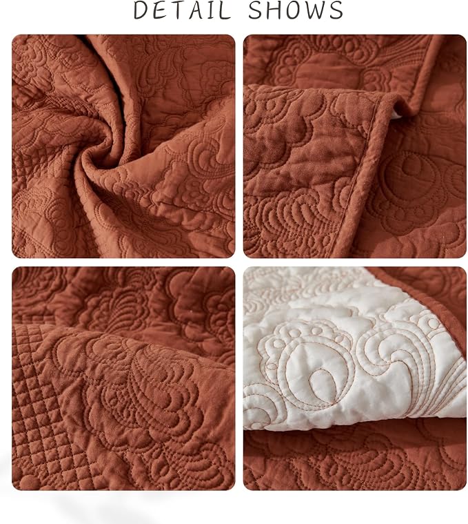 Luxury Vintage Cotton Embroidery Sofa Cover Soft Farmhouse Seat Cushion Cover Floral Quilted Sectional Couch Cover Anti-Slip Sofa Slipcovers Furniture Protector for Dogs Cats (Orange,36"x82")