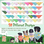 Sweetude 100 Pcs Plaid Dog Bandanas Bulk Paw Print Dog Scarf Bibs Puppy Pet Bandanas with Captions Adjustable Cat Outfit Washable Triangle Scarf Kerchief for Small to Medium(Spring)