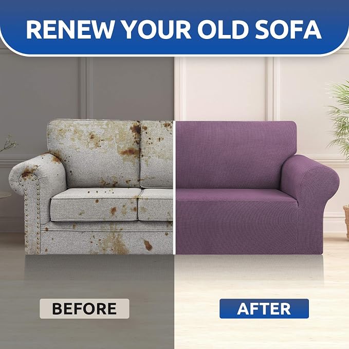 Stretch Oversized Couch Covers for Sofa Slipcover,Dark Purple | 1-Piece Washable Sofa Cover (94"-110") 4-Seater Furniture Protector, Soft Jacquard Non-Slip Elastic Bottom for Dogs & Kids