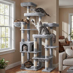 Hey-brother Cat Tree Tower, Wide Base, 5 Platforms for Multi-Cats, MPJ074W | 72.8 Inches Tall Furniture, 5 Plush Beds, Large Condo, Big Hammocks, Sisal Scratching Posts, for Indoor Adult Cat, Light Gray