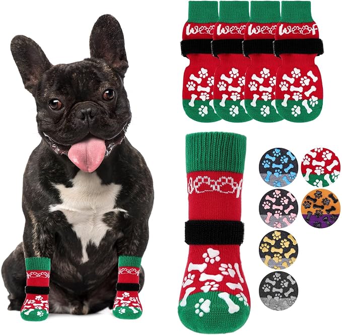 KOOLTAIL Anti Slip Dog Socks for Hot/Cold Pavement to Prevent Licking Paws, Dog Boots&Paw Protector with Grippers for Hardwood Floors, Traction Control No Twist Booties for Small Medium Large Dogs