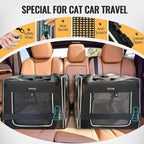 Petskd Portable Double Cat Carrier with Litter Box for Multiple Cats | 36"Lx17"Wx17"H, 2in1 Car Travel Carriers, Dual Large Cat Carrier, Lockable Safety Zippers, for Long Distance Travel