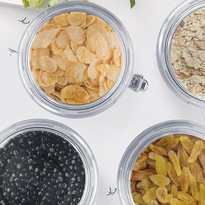 ENLOY 4-Piece Stainless Steel Airtight Food Storage Canister Set with Clear Lid, Containers Sets for Kitchen Counter for Sugar, Flour, Tea, Candy, Cookie, Spice, 28/32/38/65 oz