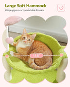 MUTTROS Flower Cat Tree, 28" Cat Tower with Cozy Flower Perch, Large Hammock for Indoor Small Cats, Cute Cat Tree with Sisal Scratching Post and Fur Toy Ball for Kittens, Pink | Plush flower perch, Metal frame hammock, Sisal post, Fluffy toy ball, Thic...
