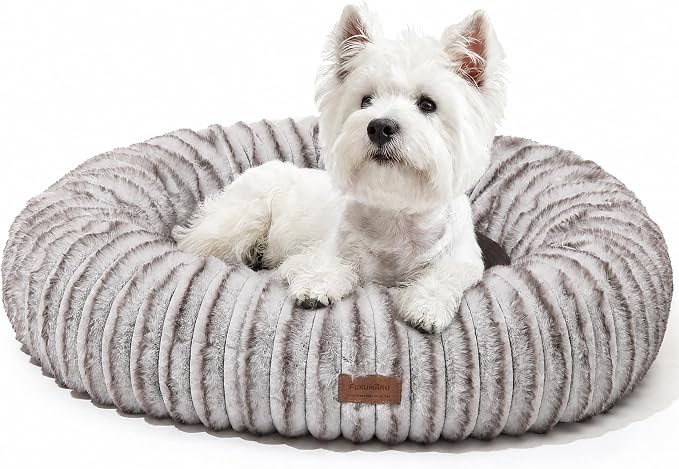 FUKUMARU Dog Bed, 30" Orthopedic Dog Beds for Medium Dogs, Donut Cat Beds | Gradient Color Calming Dog Bed Medium Size, Round Pet Beds with Washable Cover, Luxury Comfy Cat Bed for Indoor Cats, Coffee
