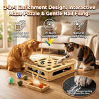 Cat Scratch Puzzle Enrichment Box, Bamboo Wooden Cat Nail File Enrichment Toy, Claw Saver Toy for Cats