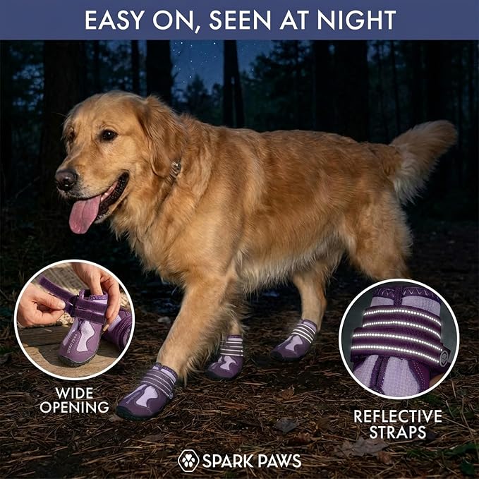 Spark Paws 365 Dog Shoes - All-Season Boots for Winter Snow & Hot Pavement | Water-resistant, anti-slip, stay-on straps - rain, ice & summer booties in one. Reflective; small, medium & large dogs