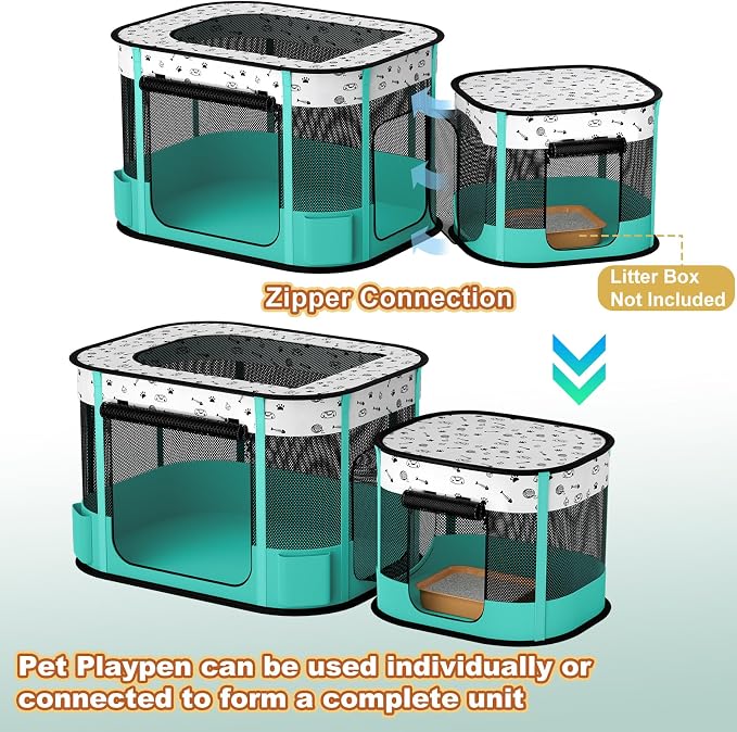 Portable Cat Playpen, 8-Rod Reinforced Kitten Dog Playpens, Foldable Play Pen for Indoor Cats Enclosed Pet Puppy Doggy Outdoor, Collapsible Tent Kennel Cage House(32"x24"x22")