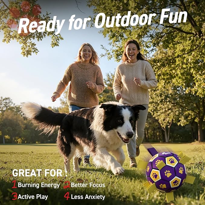 QDAN Dog Balls Toys, Soccer Ball with Straps, Herding Ball Toy, Puppy Toy | 6 Inch Puppy Water Pool Toy, Durable Balls for Dogs for 20-40 lbs Dog, Outdoor Herding Balls for Small Medium Dogs