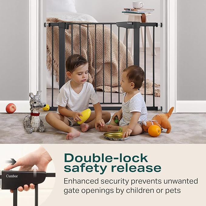 Cumbor 30-40.6 in Baby Gate for Stairs and Doorways, Dog Gate Indoor Black | Mom's Choice Awards Winner, Pressure Mounted, Auto-Close, Easy Walk Thru Door, For Dogs Indoor
