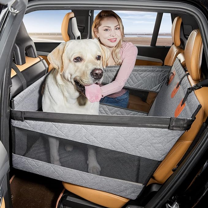 TKYZ Large Dog Car Seat,Back Seat Extender for Dogs,Waterproof Medium Dog Seat Cover for Backseat, Pet Bed for Car Hammock(Grey-L)