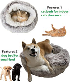 ShinHye Plush Fluffy Hooded Cat Bed Cave, Cozy for Indoor Cats or Small Dogs - Waterproof, Washable, 26x26Inch, Grey