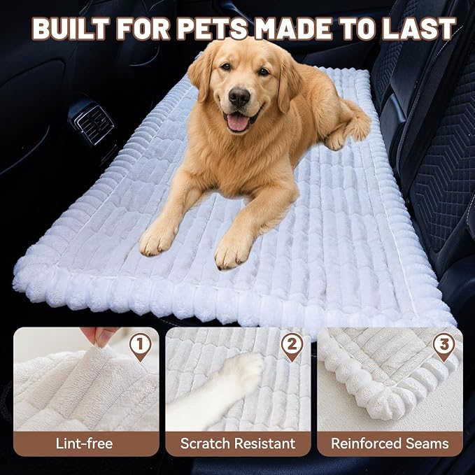 Dog Car Seat Waterproof Bed Cover Nonslip Car Back Seat Soft and Comfortabl | Pet Bed Mat Car Blanket for Travel Backseat Extender Seat Covers Dog Bed for Cars Trucks and SUVs (White Cover 23.6” x 51”)