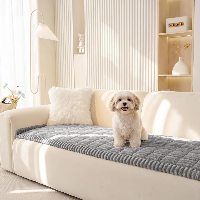Pet Couch Covers, Non Slip Sofa Cover for 2 Cushion Couch Protector | Small Couch Covers for Dogs Washable, Dog Mat for Couches Against Scratches & Stains, Pet Friendly, Light Grey, 27.6" x 59"
