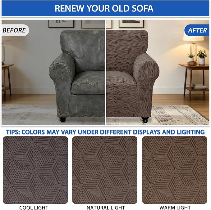 ZNSAYOTX Stretch Chair Cover, 1 Piece Couch Covers for 1 Seat Sofa, Jacquard Armchair Slipcovers with Elastic Bottom Thickened Furniture Protector for Dog Cat Pet (Small, Brown)