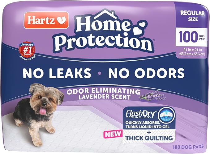 Hartz Home Protection Lavender Scented Odor Eliminating Dog Pads, 100 Count | Thicker Quilted, Super Absorbent, Quick Drying, No Leaks, No Odors, FlashDry Technology