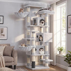 Hey-brother Cat Tree, 74 inches Multi-Level XL Large Cat Tower for Indoor Cats with Three Cat Condos, Two Large Top Decks and Cat Hairbrushfor Kittens, Cats and Pets, Light Gray MPJ035-MW