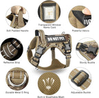 Tactical Dog Harness and Leash Set with 10 Patches for Large Dogs | Heavy Duty No Pull Service Animal Dog Vest with Dog Seat Belt ,Adjustable Reflective Easy Walk for Training Hiking Camo L