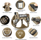 Tactical Dog Harness and Leash Set with 10 Patches for Large Dogs | Heavy Duty Adjustable No Pull Service Dog Vest with Dog Seat Belt,Reflective Easy Walk for Training Walking Hiking Camo XL