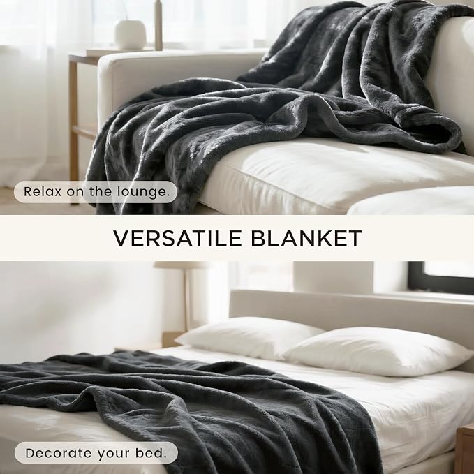 gogobunny Waterproof Bed Blanket, Reversible Sherpa Fleece Throw Blanket for Dog Puppy Cat, Furniture Cover Protects Bed Couch Sofa from Liquid Pee and Pet Fur (Dark Grey, 50x60 inches)