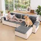 FUANGUI 2 Pack Waterproof Couch Cover for Dogs Pets Sofa Protector | Non-Slip Washable Fuzzy Soft Sofa Slipcover for 2 PCS L Shaped Sofa Pet Friendly, 27.6" x 70.9"+27.6" x 82.7", Grey