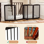 PUPETPO Freestanding Dog Gates with Door Walk Through, 80 inch Wide Gates Indoor, Dog Fences Indoor, Support Feet Included, 4 Panels, 32" Tall, Dark Brown