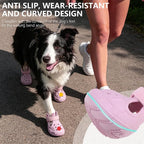 EXPAWLORER EVA Dog Shoes for Hot Pavement, Non-Slip Waterproof Reflective Adjustable Dog Booties Boots & Paw Protectors, Easy ON & Off Rugged Sole for Small Medium Large Dog Outdoor Walking (Pink,7)