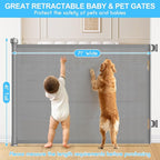 EZIGO 71 Inch Retractable Baby Gates, 41 Inch Extra Tall Retractable Gate | One-Hand Operation Retractable Dog Gate, 5.9FT Mesh Safety Pet Gate for Stairs, Deck, Porch, Doorways Indoor Outdoor, Gray
