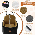 Dog Car Seat for Medium/Small Dogs, Dog Booster Car Seat, Pet Booster Seats Up to 40lbs with Waterproof Layer, 3 Storage Pockets and Safety Belt (Black/Brown)