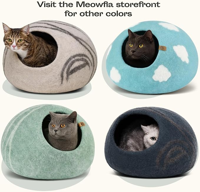 MEOWFIA Cat Cave – Premium Felt Cat Bed Enclosure for Indoor Cats, Handmade Merino Wool (Cloud Nap Blue, Medium)