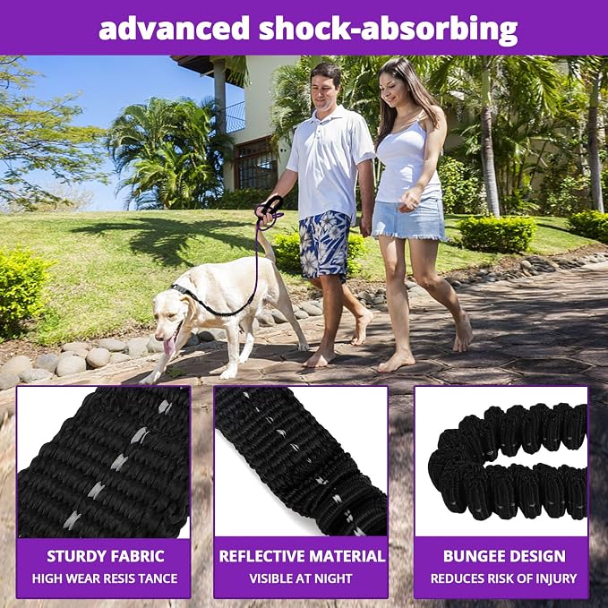 Rope Dog Leash 6 FT: Heavy Duty Leashes with Swivel Lockable Hook Reflective Threads Bungee and Padded Handle - Dog Lead for Large Small Medium Dogs Outside Walking Hiking Purple
