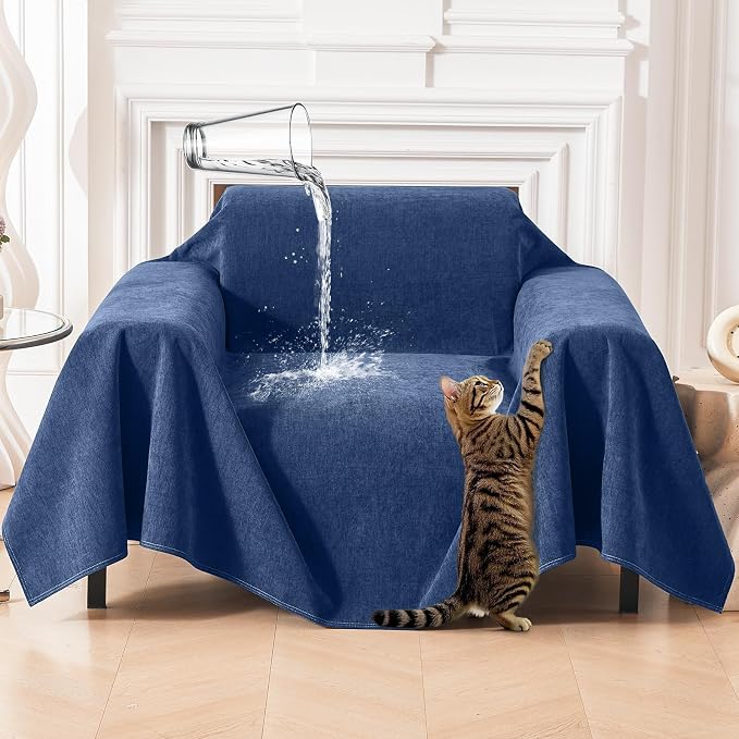 Deep Dream Cat-Scratch Resistant Armchair Couch Cover, Waterproof Sofa Cover for Dogs, Pet Friendly Couch Protectors Anti Slip Thickened Slipcovers for Dogs Pets, 71" x 91", Blue