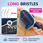 Self-Cleaning Flexible Neck Slicker Brush for Dogs & Cats, Grooming Brush for Deeper Reach with Long Stainless Steel Bristles, Deshedding & Detangling, Daily Use for Sensitive Skin