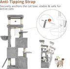 Heybly Cat Tree, 74-Inch Streamlined Cat Tower for Large Cats HCT061W | Cat Furniture with 3-Tier Stacked Condos, Large Perch, Sturdy Base, Full Sisal Scratching Posts & Ramp, Light Gray