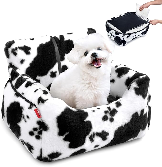 BurgeonNest Dog Car Seat for Small Dogs & Cats Under 25 lbs, Milk Cow